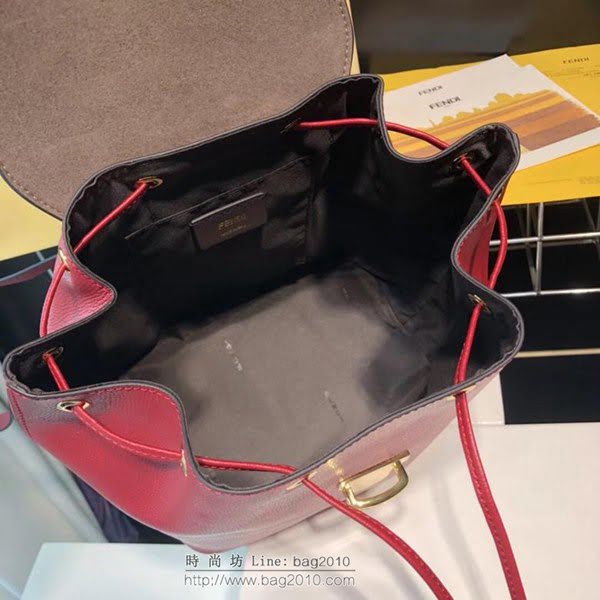 FENDI女包 BACKPACK新款 女士雙肩包 頂部金色五金裝飾 紅色 芬迪女背包  fdz2051